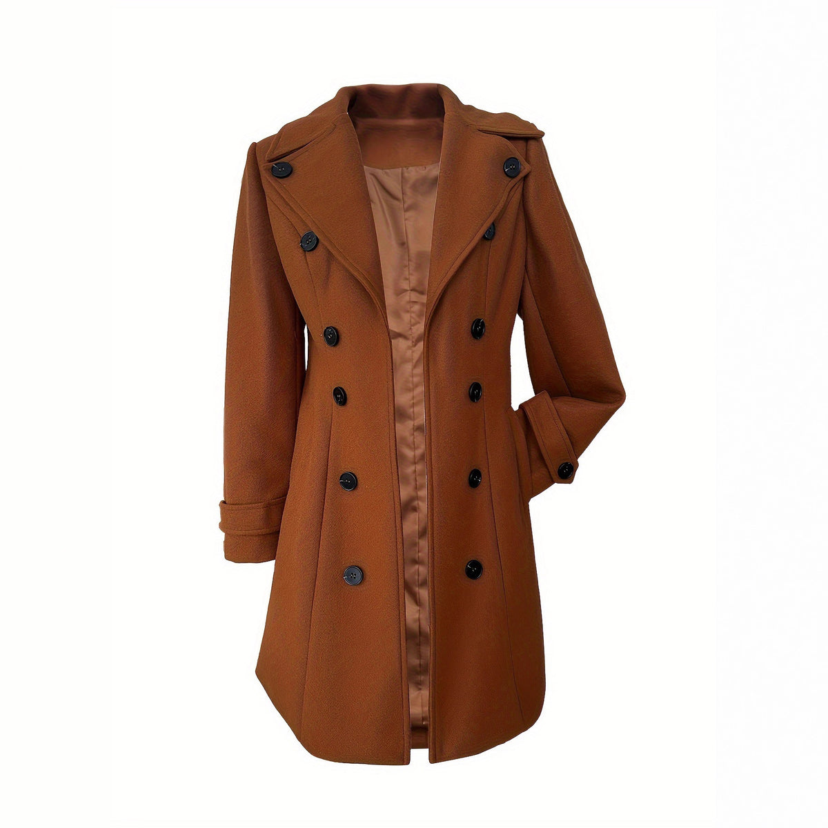Casaco de Lã Elegante Trespassado Liso Feminino - Estilo Europeu e Americano