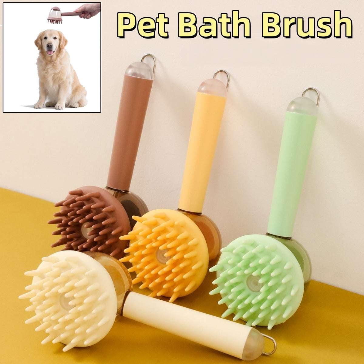 Escova de Banho 3 em 1 para Cães e Gatos - Massagem, Remoção de Pelos e Espuma