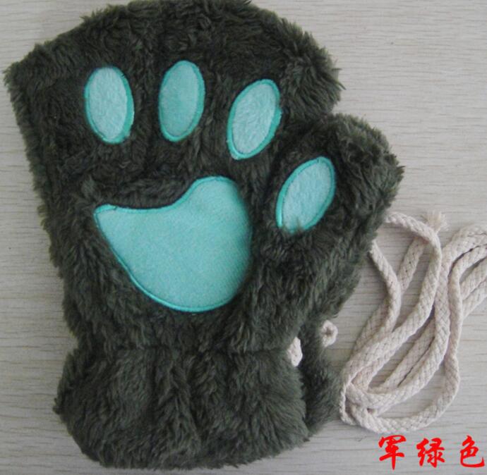 Luvas Fofas de Meio Dedo com Patinha de Urso para Inverno