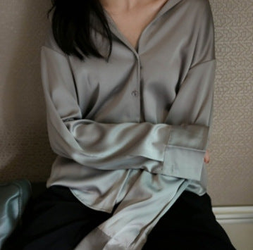 Camisa de Cetim de Manga Longa Feminina