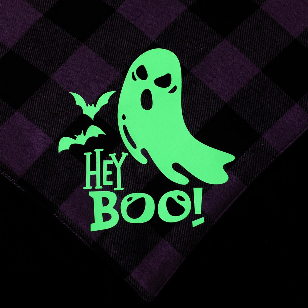 Bandana de Halloween Xadrez que Brilha para Pets