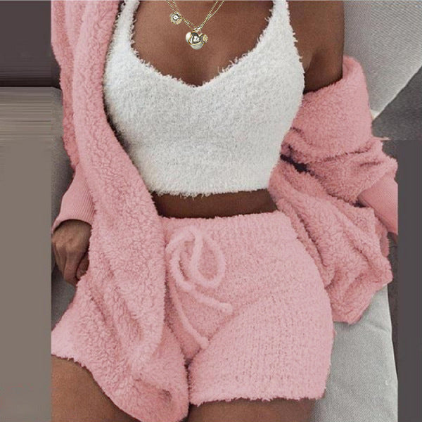 Conjunto de Roupa de Casa de Pelúcia 3 Peças Feminino