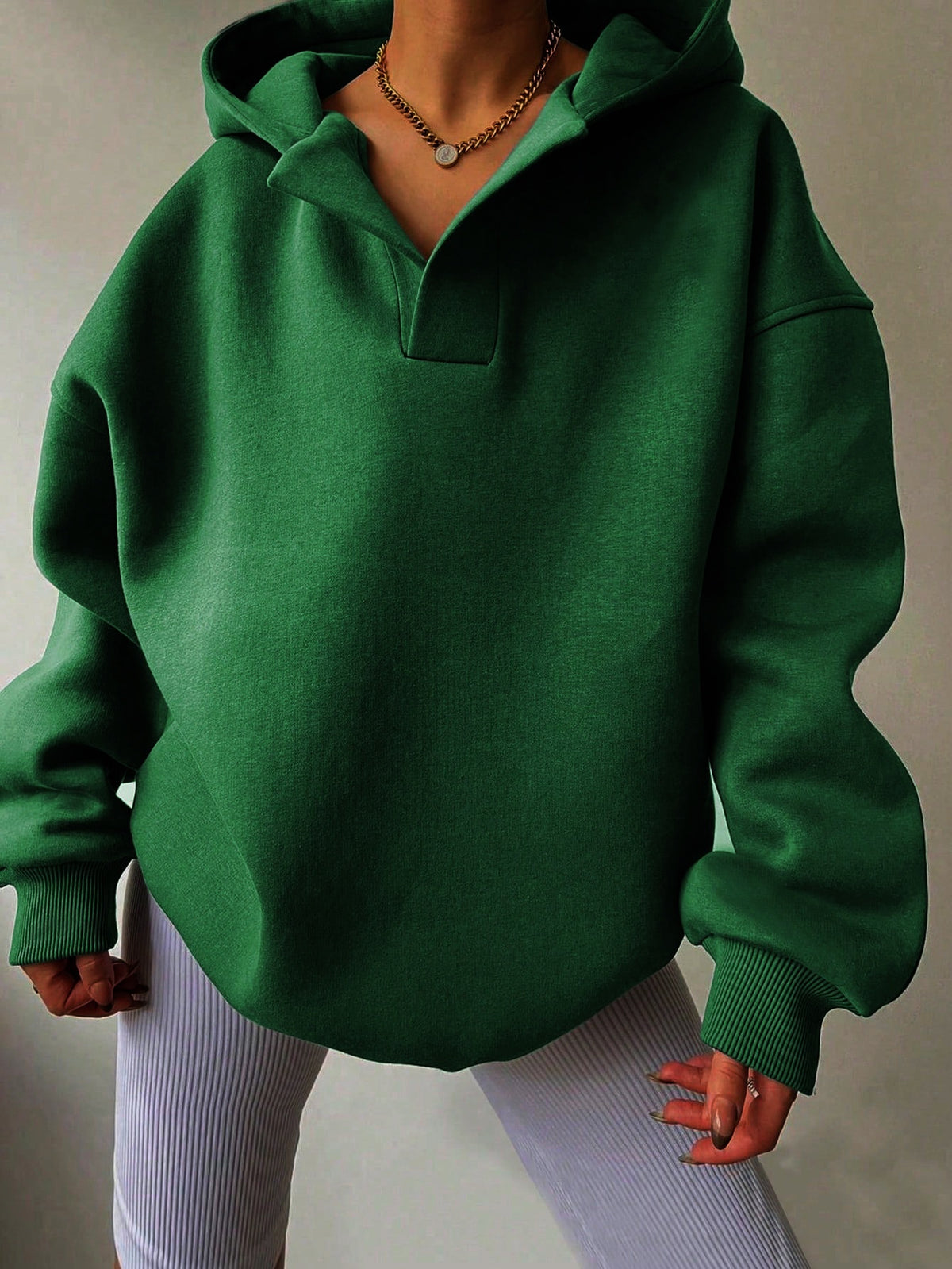 Moletom com Capuz Liso de Manga Longa Solto Feminino