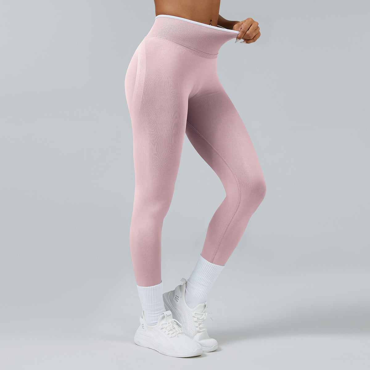 Calça de Yoga Esportiva Sem Costura de Tricô Justa de Cintura Alta com Secagem Rápida
