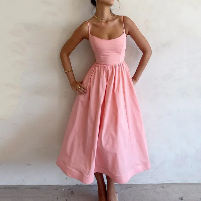 Vestido de Alças Liso Estampado Fresco e Sexy Feminino