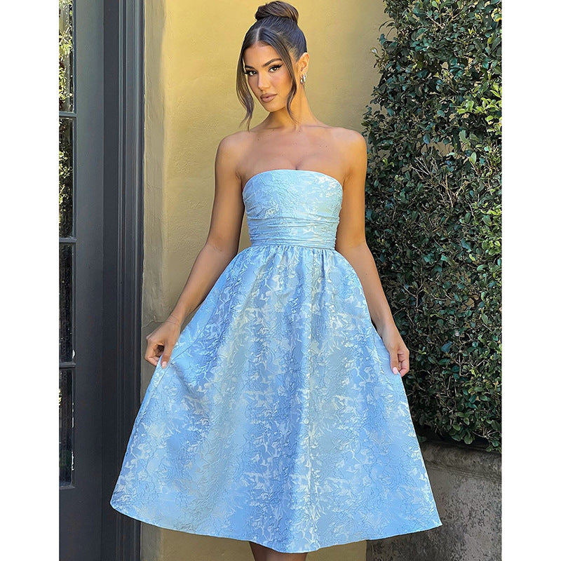 Vestido Tomara que Caia de Cetim Jacquard Slim Feminino