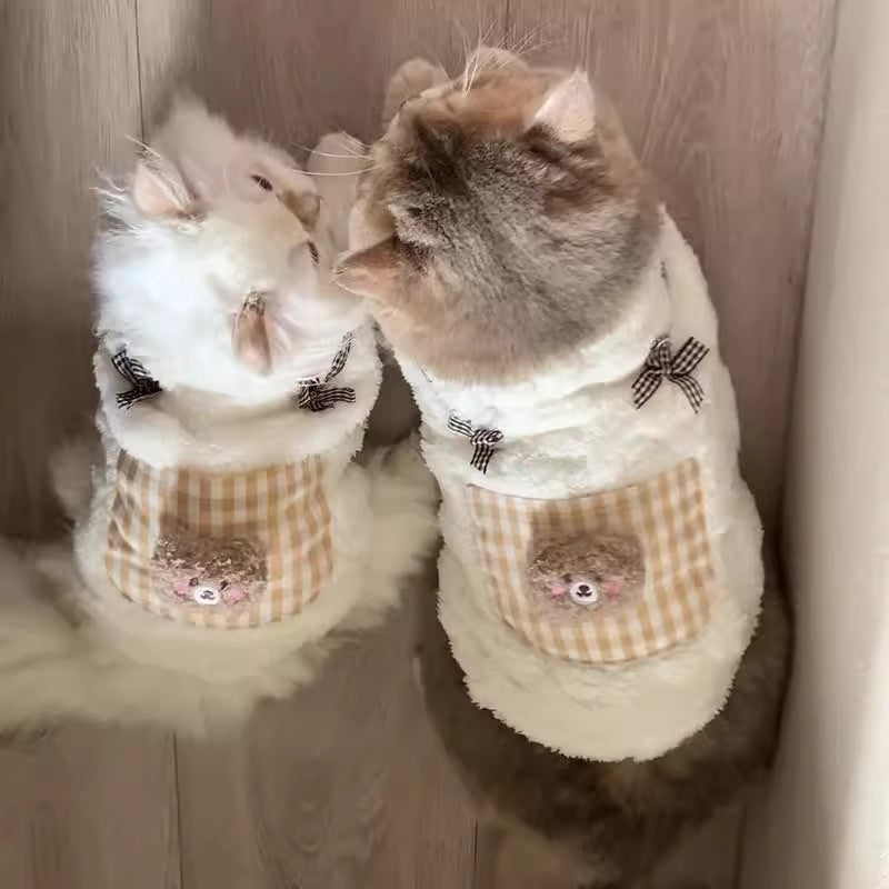 Roupa de Fleece Quentinha Anti-pelos para Gatos - Outono e Inverno