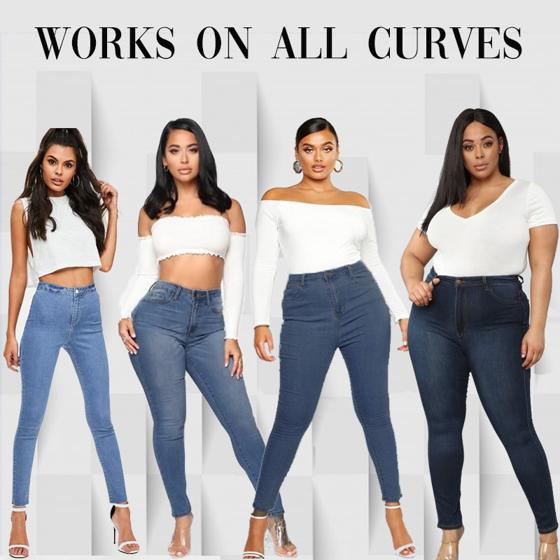 Calça Jeans Skinny Slim Elástica de Cintura Alta com Bolsos Falsos Básica