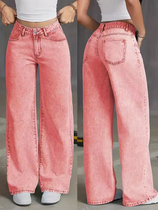 Calça Jeans Reta de Cintura Alta Estilo Doce e Picante