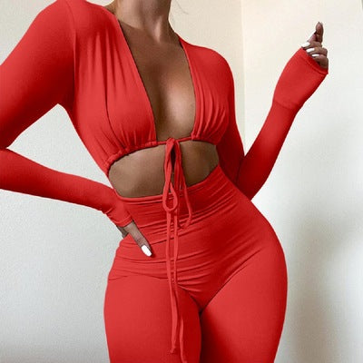 Body Slim de Manga Longa com Amarração e Recorte Vazado Feminino