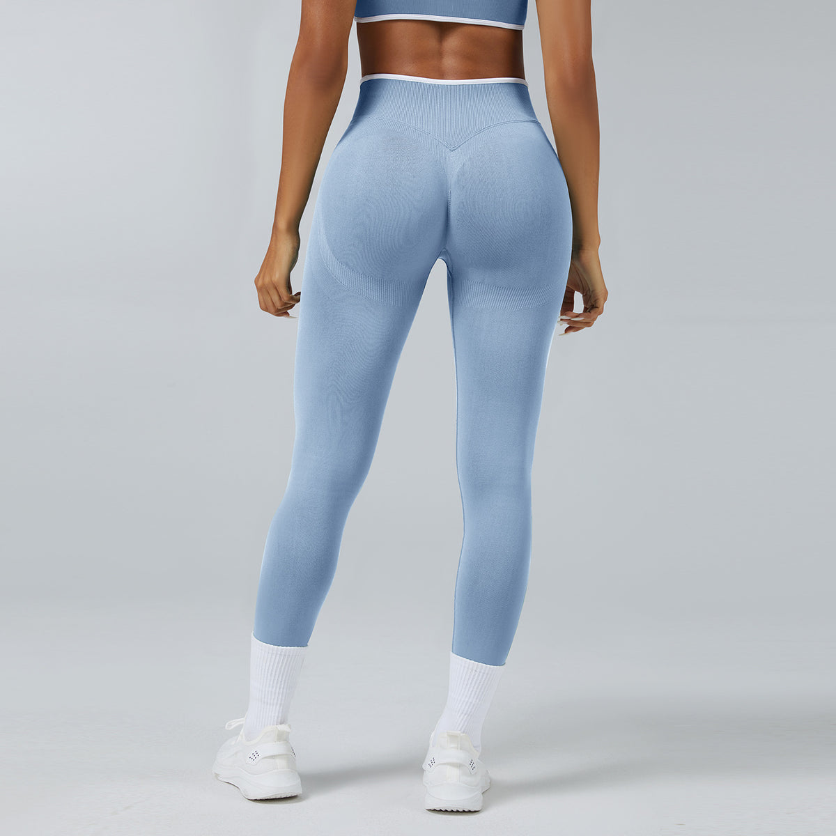 Calça de Yoga Esportiva Sem Costura de Tricô Justa de Cintura Alta com Secagem Rápida