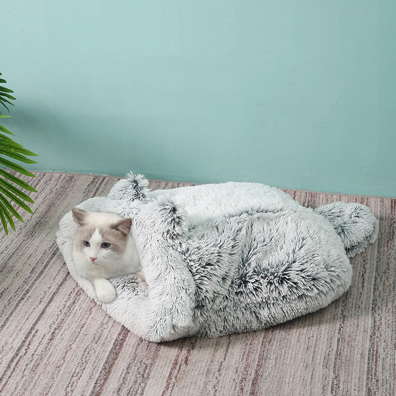 Saco de Dormir de Pelúcia Redondo e Quentinho para Gatos