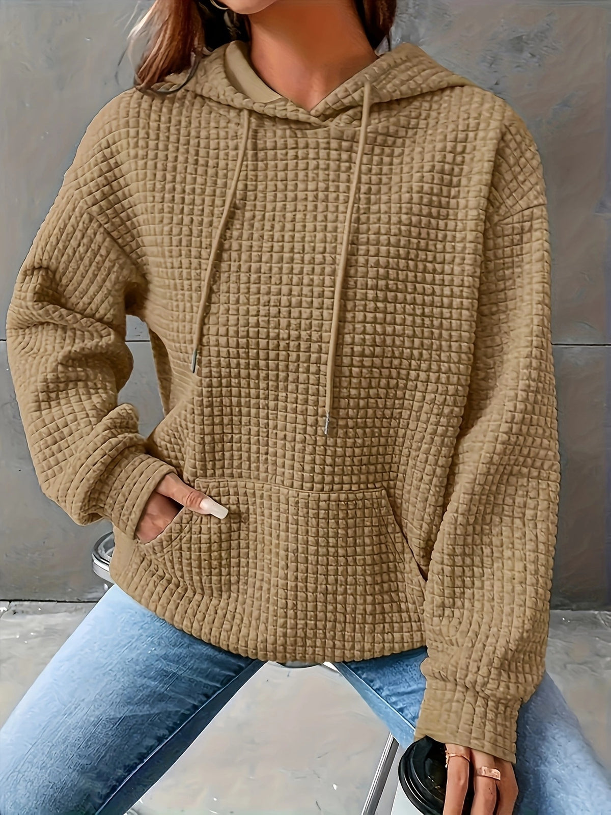 Suéter Solto Casual de Manga Longa Liso Feminino