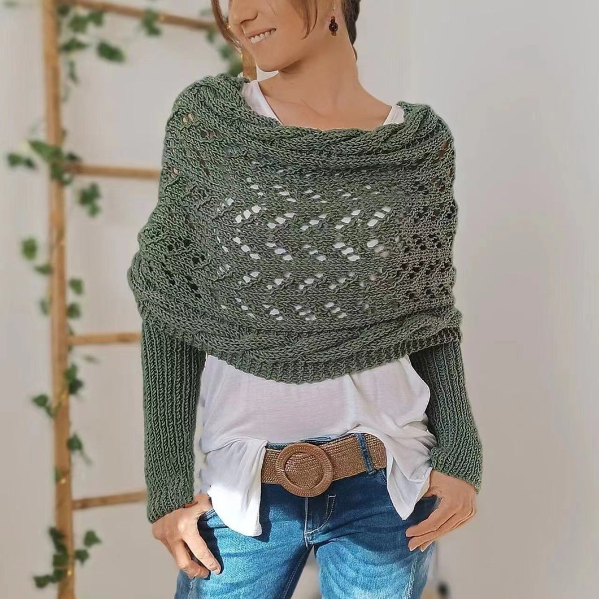 Xale de Tricô Vazado Quentinho Feminino - Outono e Inverno