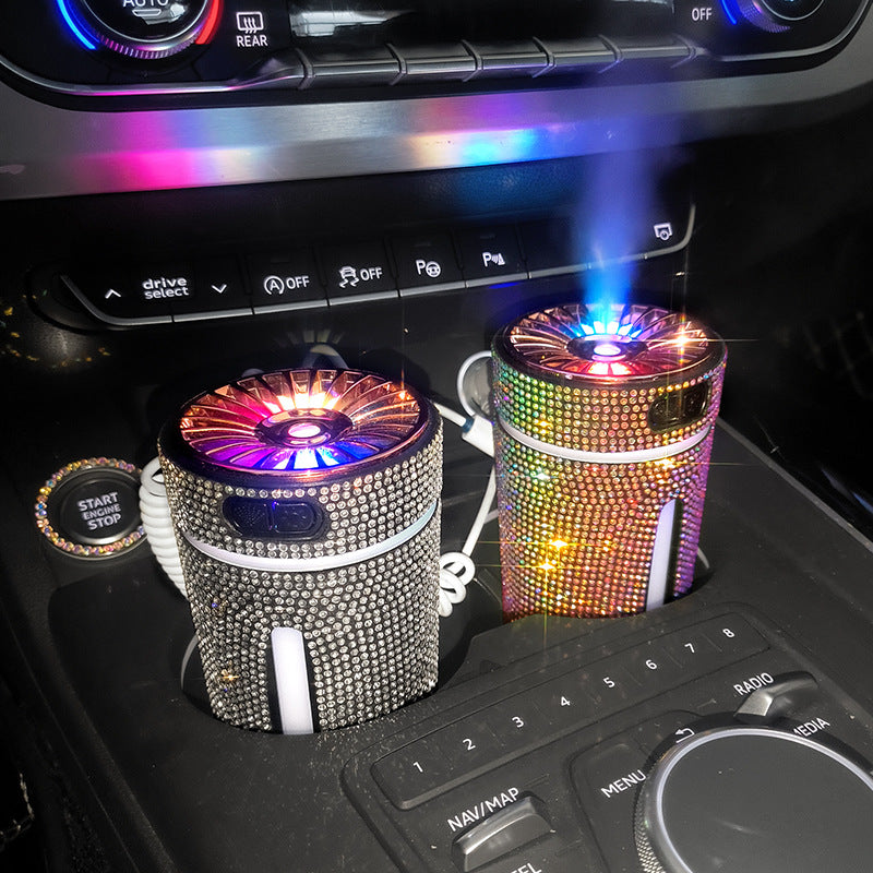 Umidificador Automotivo de Luxo com Diamante e Luz LED, Difusor de Aromaterapia, Purificador de Ar e Aromatizador para Carro, Acessório Feminino