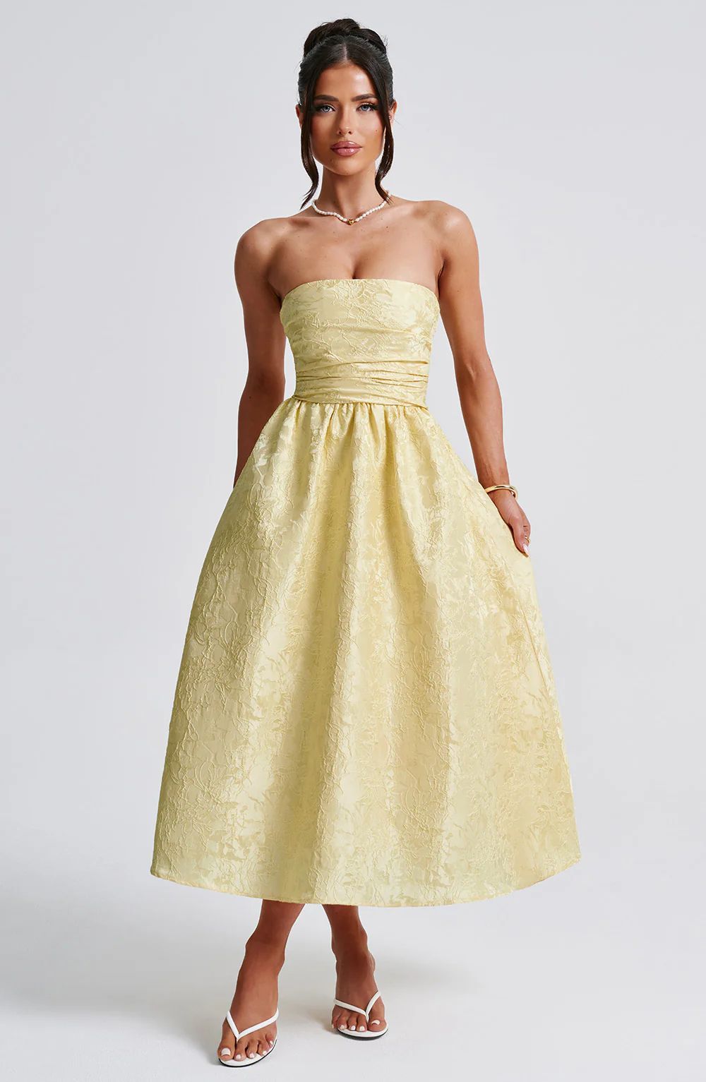 Vestido Tomara que Caia de Cetim Jacquard Slim Feminino