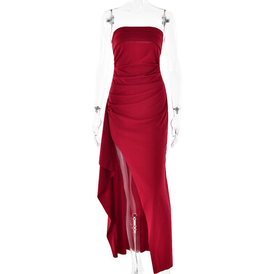 Vestido Longo Tomara que Caia com Fenda e Pregas para Madrinhas e Festas Feminino