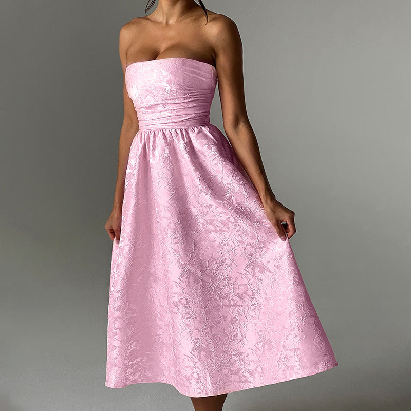 Vestido Tomara que Caia de Cetim Jacquard Slim Feminino