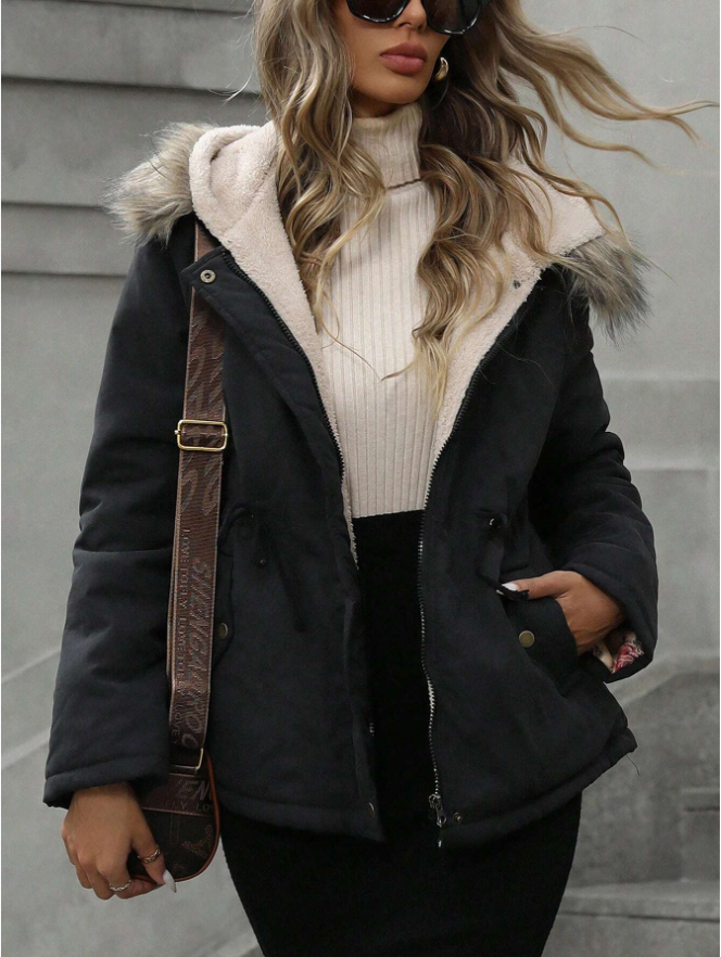 Parka com Capuz e Cintura Marcada Acolchoada e Isolante - Casaco de Inverno