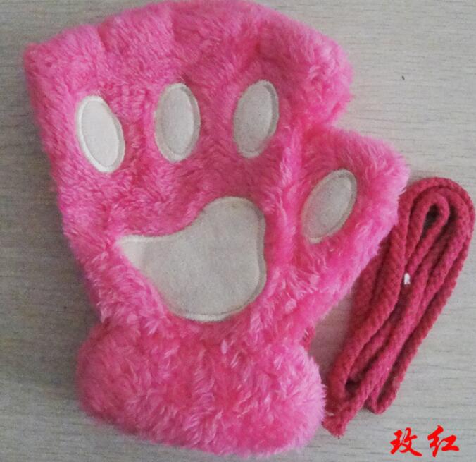 Luvas Fofas de Meio Dedo com Patinha de Urso para Inverno
