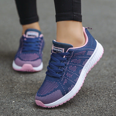 Tênis Feminino Casual Respirável de Malha, Sem Salto, para Caminhada, Branco