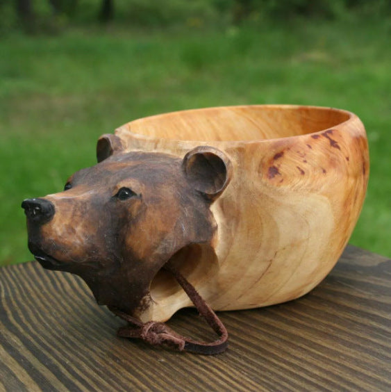 Caneca de Madeira Entalhada Estilo Kuksa