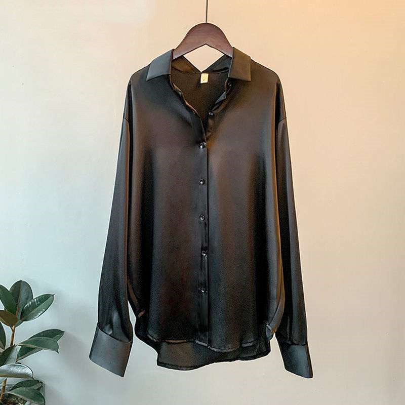 Camisa de Cetim de Manga Longa Feminina