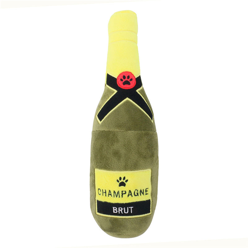 Brinquedo de Pelúcia com Som em Formato de Garrafa de Vinho e Rosquinha para Cães e Gatos