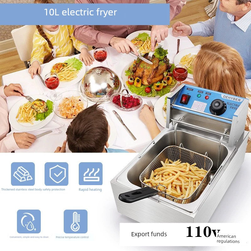 Fritadeira Elétrica 110V Máquina para Espetos Fritos Batata Frita Cilindro Simples/Duplo Máquina de Bolinhos Fritos Panela de Fritura a Gás