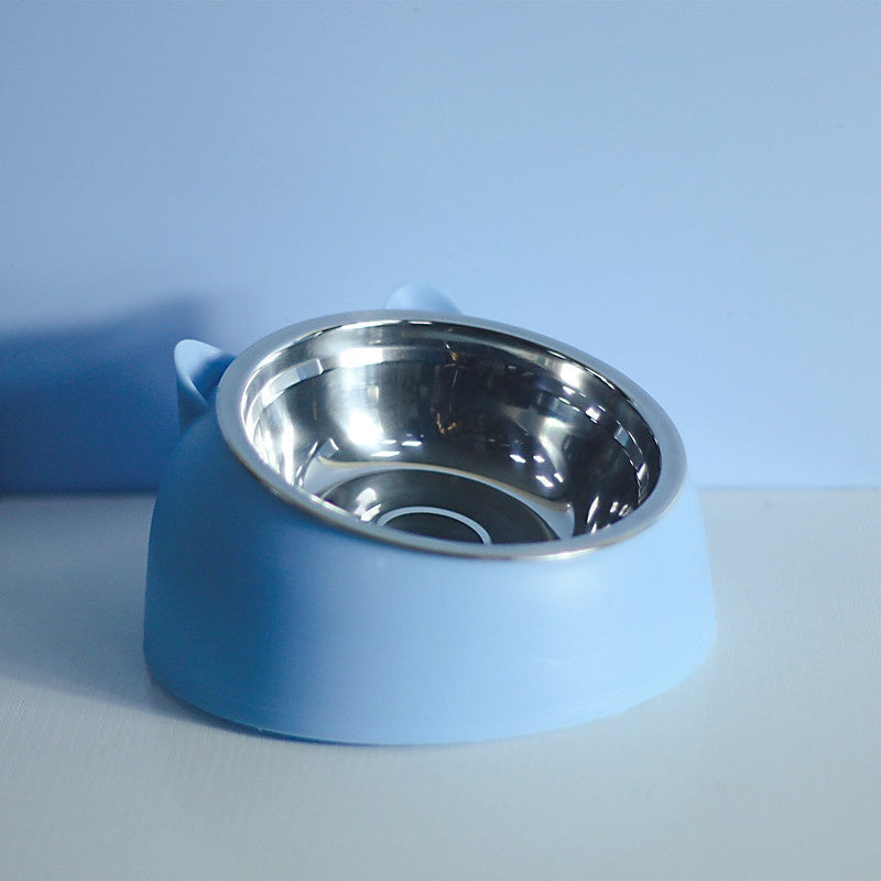 Comedouro Duplo de Aço Inoxidável Inclinado com Proteção Cervical para Pets