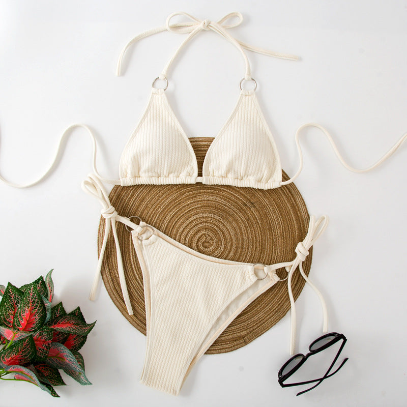 Conjunto de Biquíni Sexy com Amarração Lateral Estilo Fio-dental - Verão