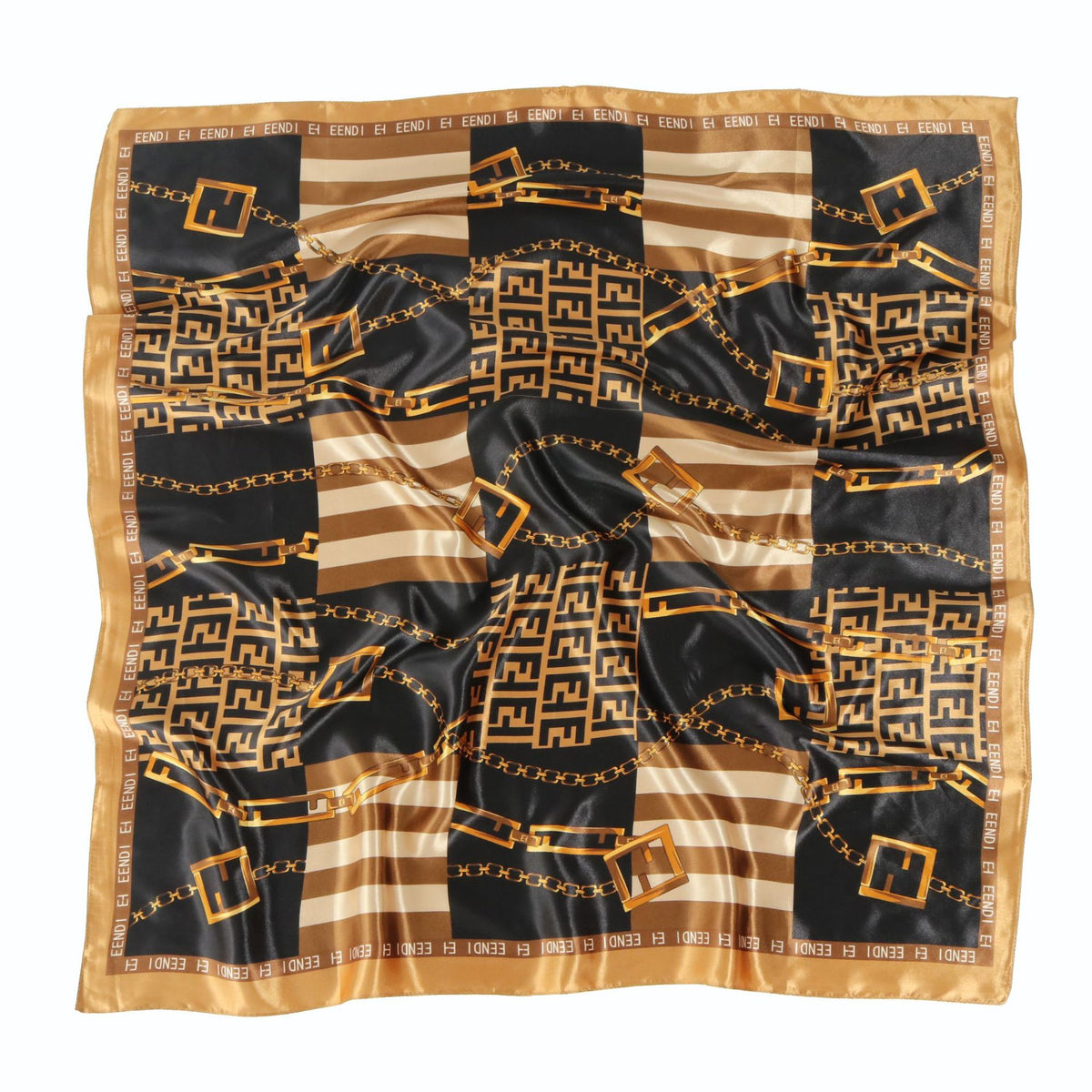 Lenço de Cetim Estampado com Correntes 90 x 90 cm