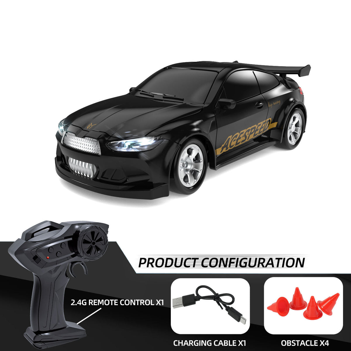 Mini Carrinho Drift de Controle Remoto 1:64 de Mesa com Quatro Rodas e Luz, Brinquedo
