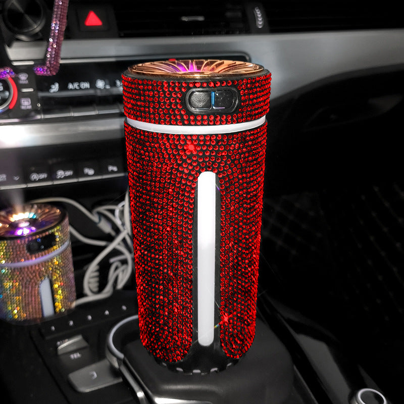 Umidificador Automotivo de Luxo com Diamante e Luz LED, Difusor de Aromaterapia, Purificador de Ar e Aromatizador para Carro, Acessório Feminino