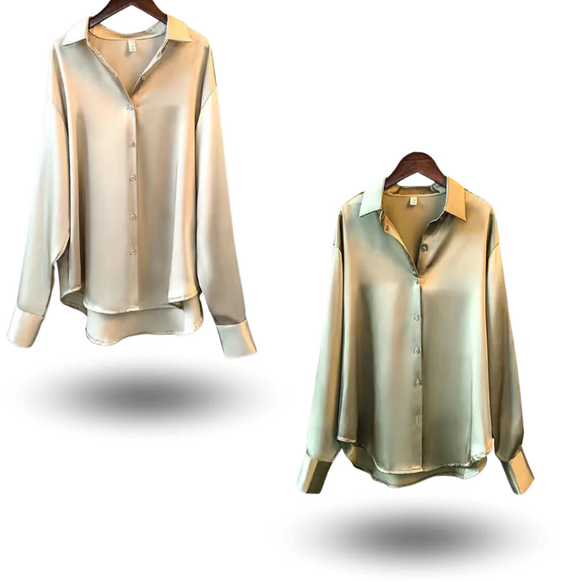Camisa de Cetim de Manga Longa Feminina