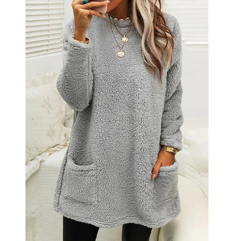 Moletom Longo de Fleece com Bolsos Feminino - Inverno