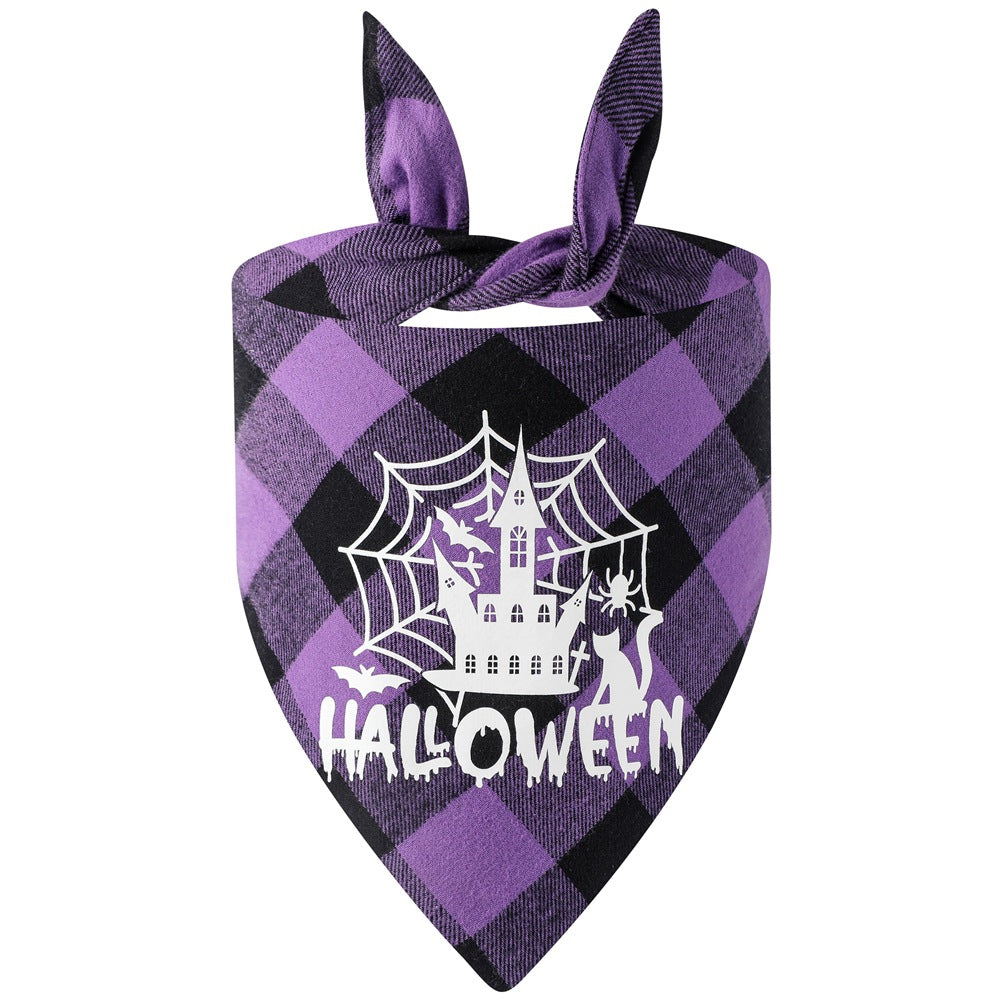 Bandana de Halloween Xadrez que Brilha para Pets