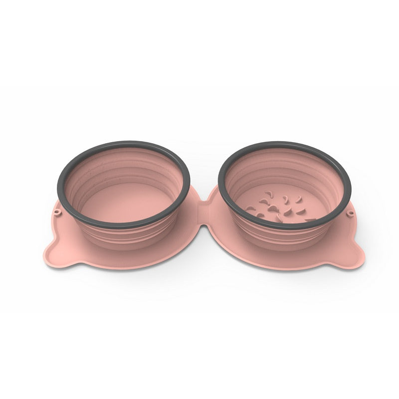 Tigela Dupla Portátil de Silicone Dobrável e Antiderrapante para Viagem