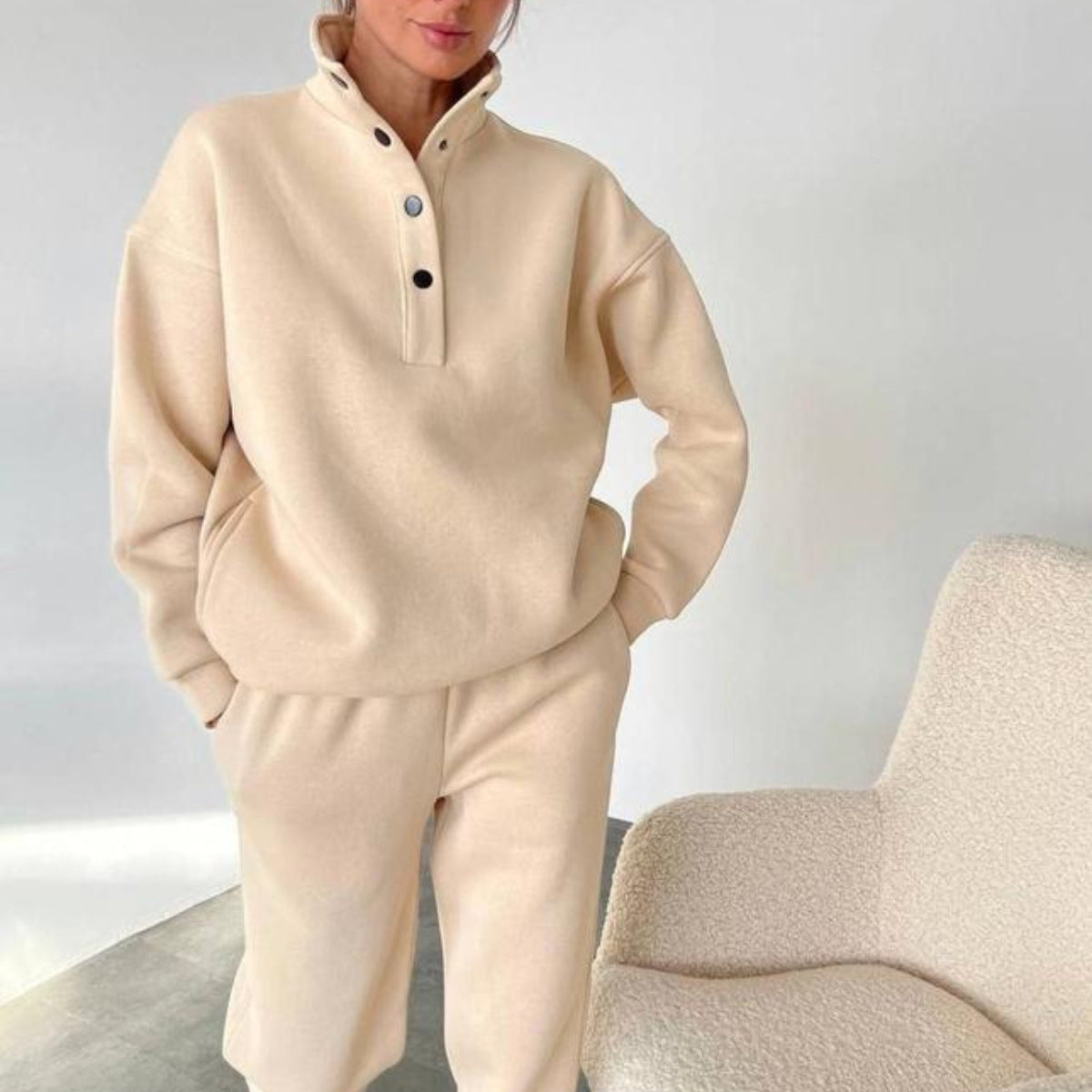 Conjunto de Moletom Oversized Liso Casual com Calça Longa Quentinho