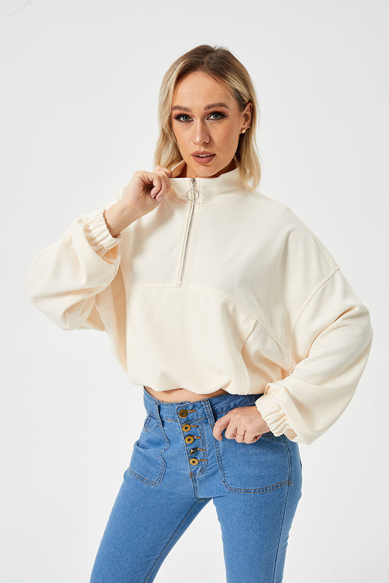Moletom Solto Casual com Meio Zíper Feminino