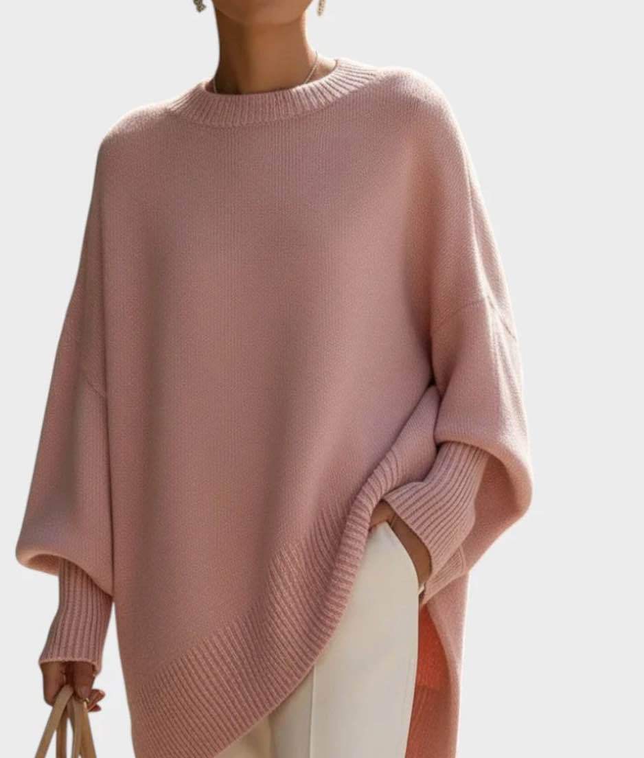 Suéter de Tricô Grosso Solto com Gola Redonda Casual Feminino - Outono e Inverno