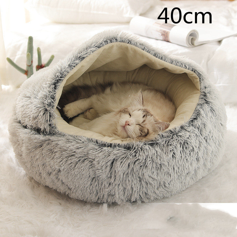 Cama Redonda de Pelúcia para Cães e Gatos - Casinha Quente de Inverno