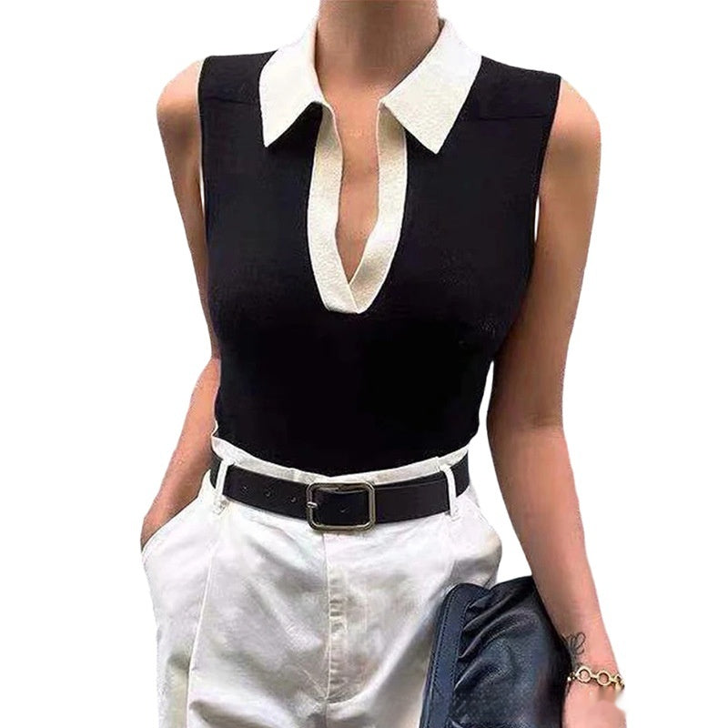 Colete de Tricô Liso com Gola Redonda Feminino
