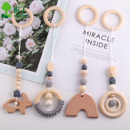 Argola de Madeira de Faia Estilo Ginástica para Bebê, Mordedor e Brinquedo Infantil, Argola de Mão para Exercício