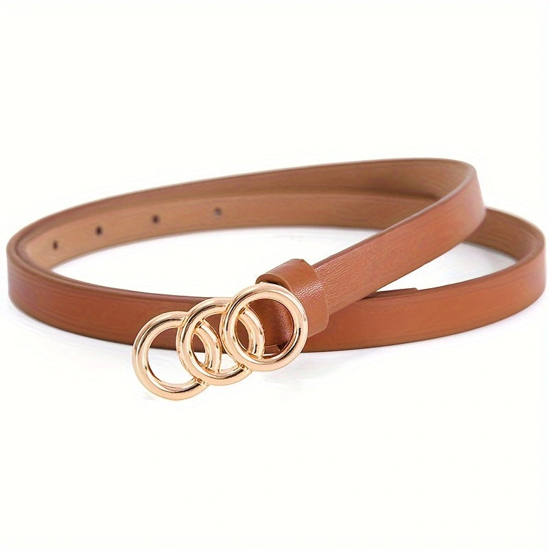 Cinto Fino Feminino Retrô Minimalista com 3 Argolas