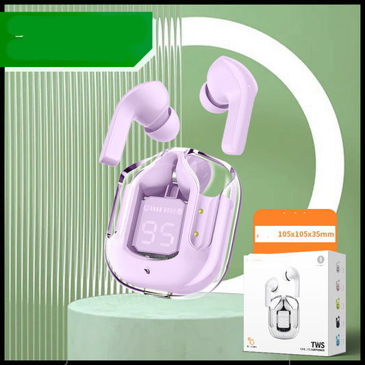 Mini Fone Bluetooth Transparente com Display e Redução de Ruído