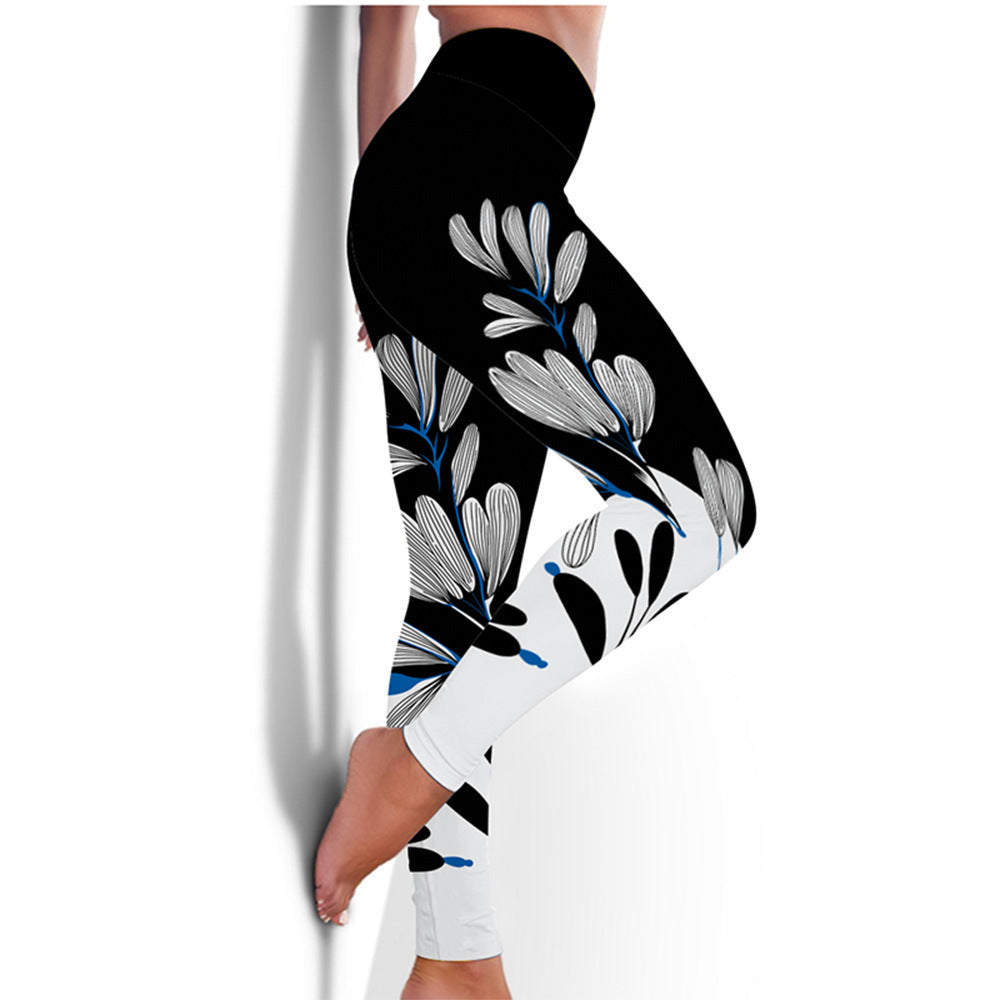 Legging de Cintura Alta Estampada com Flores e Borboletas para Yoga