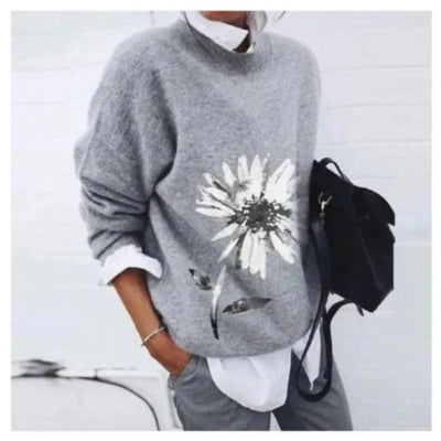 Suéter de Tricô Liso de Manga Longa Feminino - Outono e Inverno