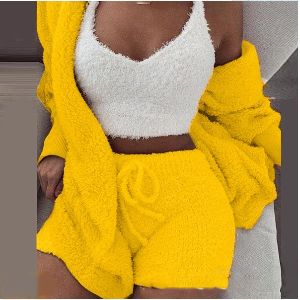 Conjunto de Roupa de Casa de Pelúcia 3 Peças Feminino