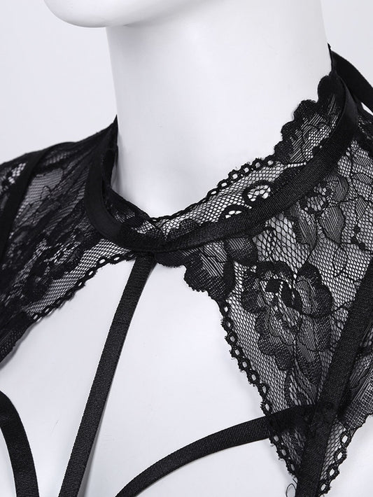Body de Couro Envernizado Preto com Recortes